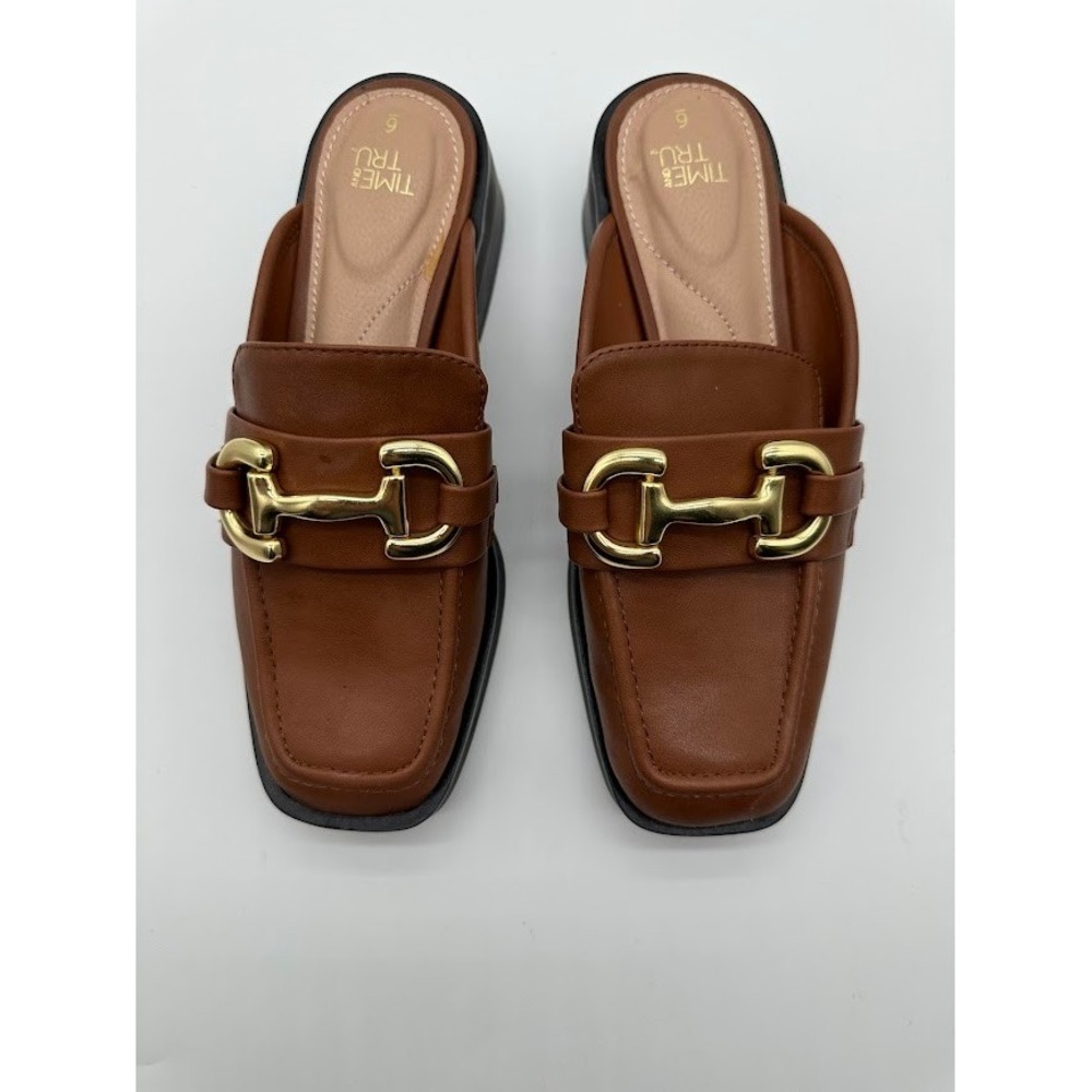 Time and Tru‎ Womens Brown Horsebit Mule Loafers Square Toe WMTT45AM124 Size 6